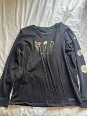 Life Is Good Black Long-Sleeve Tee with Daisy & Wildflower Prints